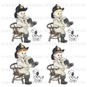 Vintage Boy Firefighter Clipart, Firefighter, Dalmation