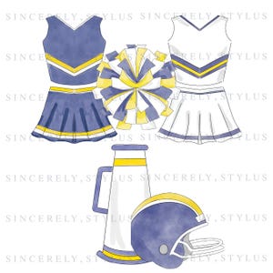 Navy and Gold Cheerleader Clipart, Watercolor Cheer Clipart, Football Clipart