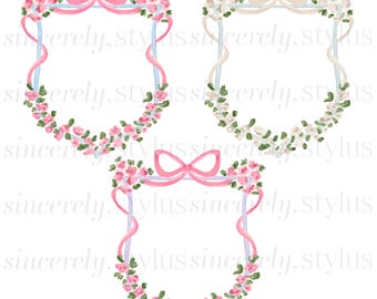 Watercolor Floral Crest Clipart, DIY Emblems (Digital Download)