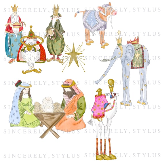 Hand-Drawn Nativity Clipart, Christmas Whimsical Design (PNG)