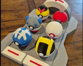 Poké Ball Stand & 6 Poké Ball Bundle | Healing and Charging Station | 3D Printed Pokémon Collectibles