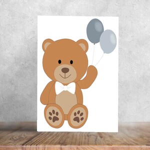 Grey/White Teddy Bear With Grey Balloons Digital Art, Girls/Boys Bedroom, Baby Girl, Baby Boy, Nursery Wall Art, Playroom, Room Decor, Kids.