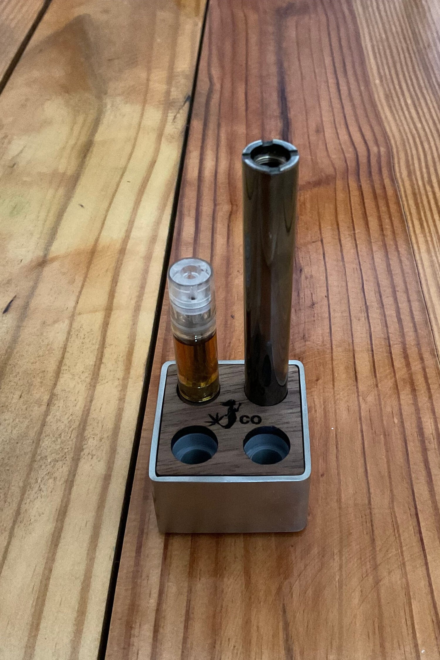 510 Vape Cartridge Holder Stainless Steel & Hardwood Inlay, 4slot