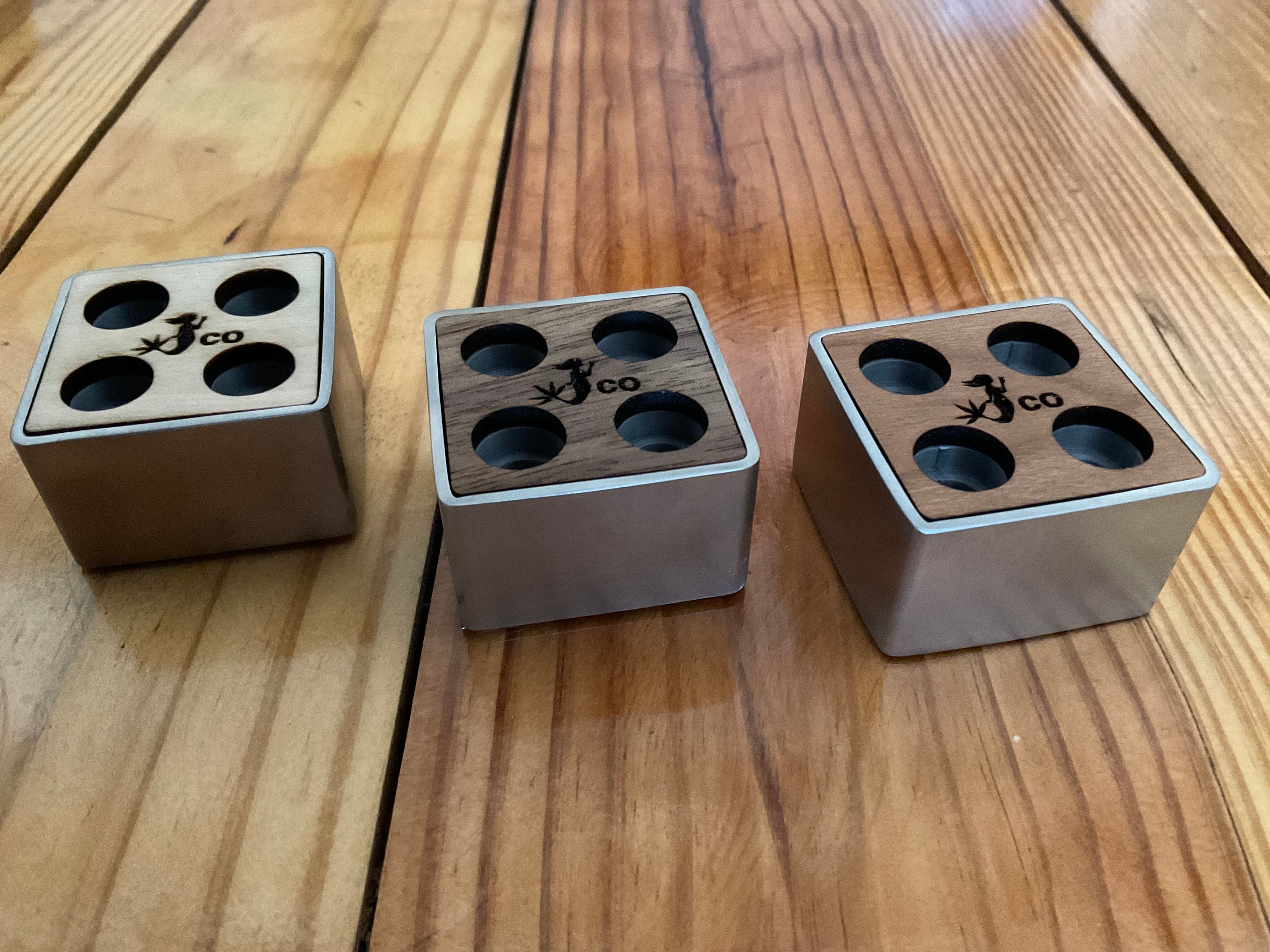 510 Vape Cartridge Holder Stainless Steel & Hardwood Inlay, 4slot