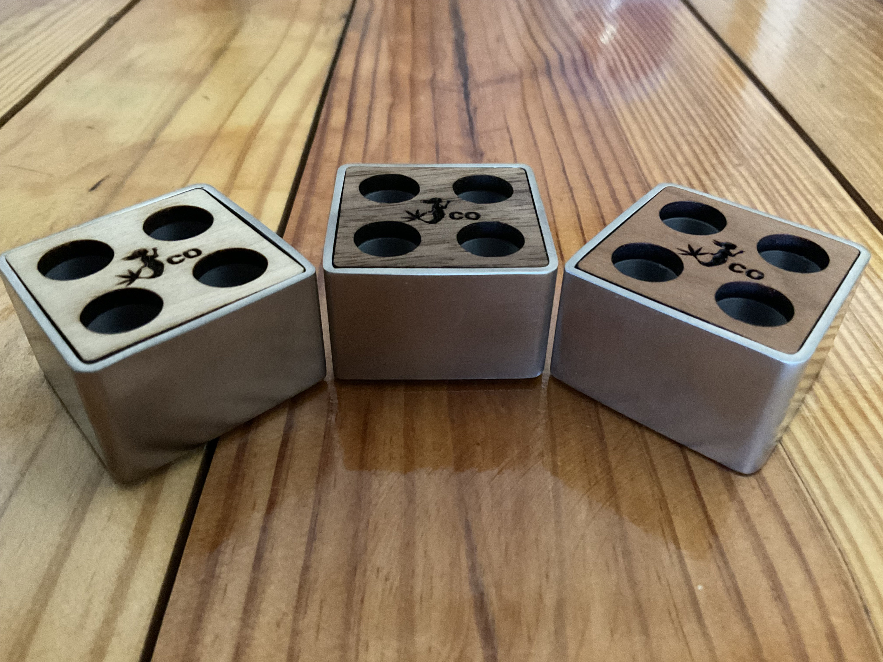 510 Vape Cartridge Holder Stainless Steel & Hardwood Inlay, 4slot