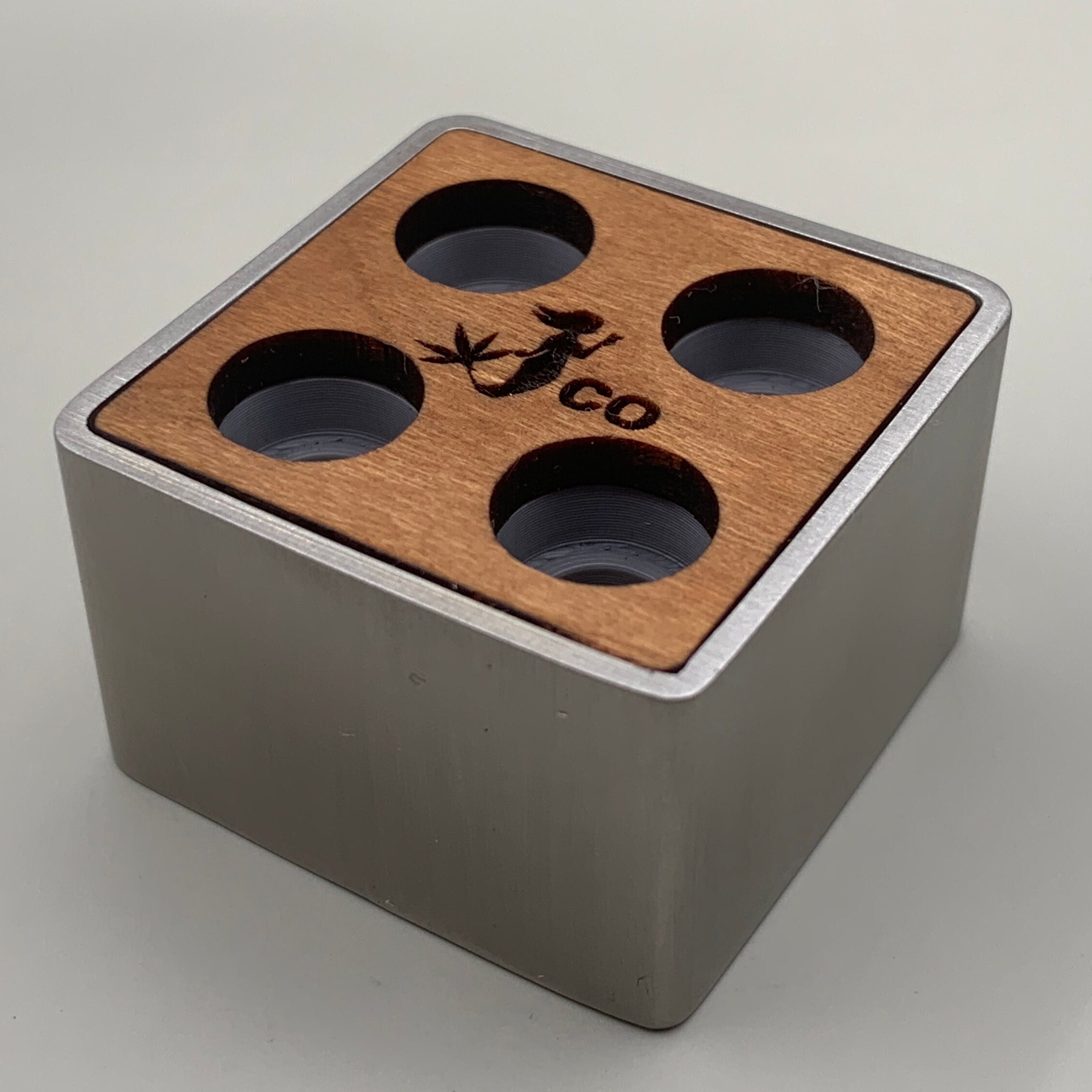 510 Vape Cartridge Holder Stainless Steel & Hardwood Inlay, 4slot