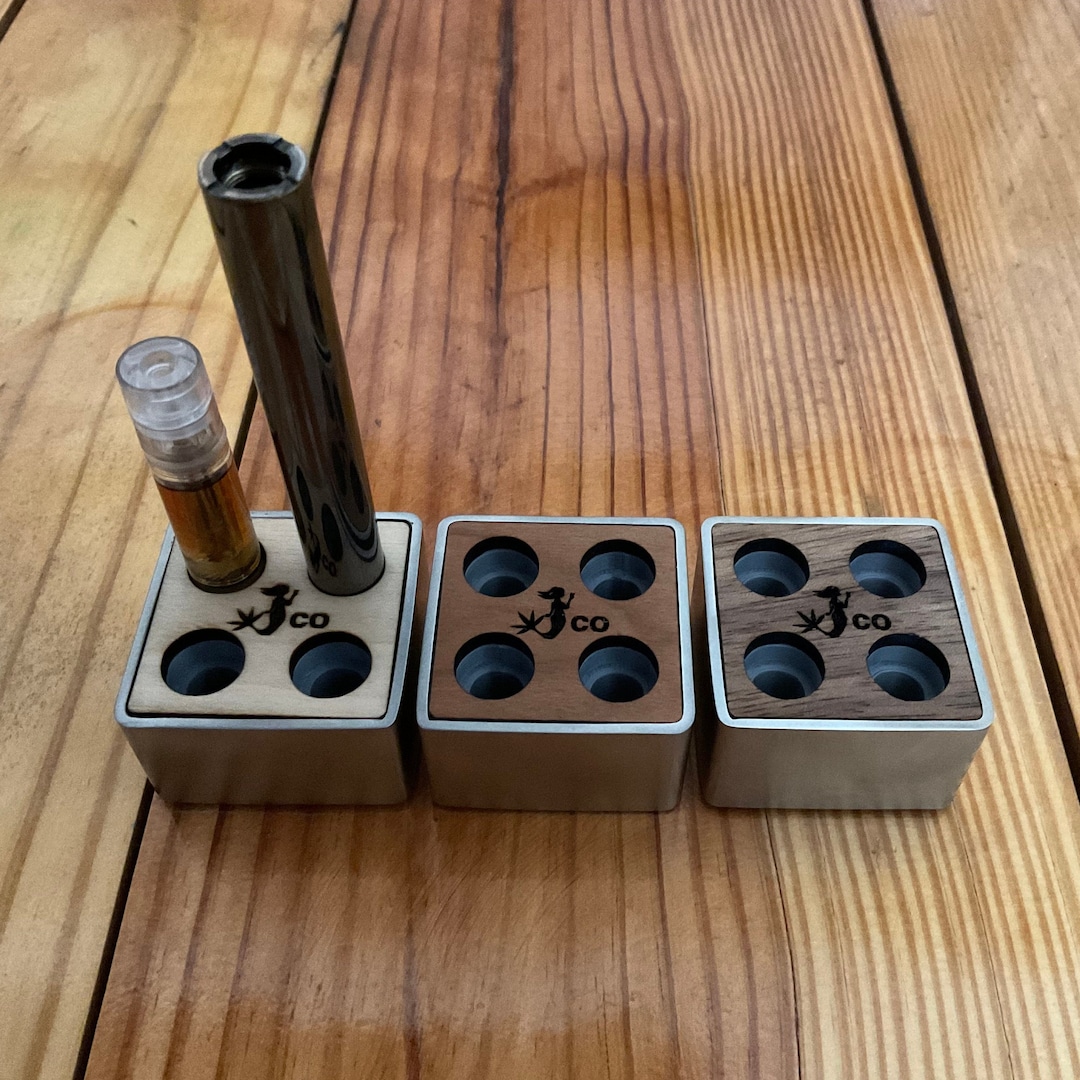 510 Vape Cartridge Holder Stainless Steel & Hardwood Inlay, 4slot