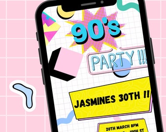 90's Party Evite | Nostalgic Retro invitation | Celebration | 90's party | Birthday invite | 1990s Theme Party | 90s editable invite