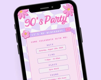 90's Party invitation | Editable on phone | 1990's 2000's themed party invite, easy edit evite, 90's theme, millennium celebration