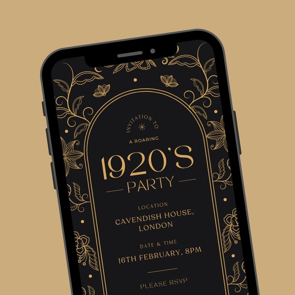 1920's Theme Party Invitation, Great Gatsby Theme Party Invite, Roaring 20s Evite, Fancy Dress Party, 1920's Theme Party, Gatsby Gala