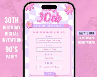 30th Birthday Party Invitation | 90's Theme Party Invite | Editable on phone | 1990's 2000's themed party invite, 1999 theme party decor