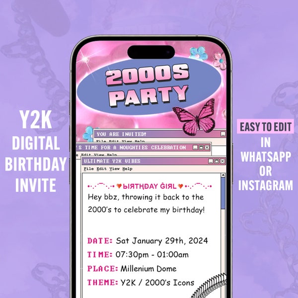 Y2K 2000's Party invite, 2000s Theme Party Invitation, 90's Party / Early 2000 Decor, 2000 theme party
