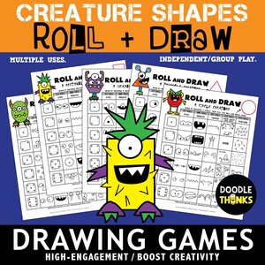 Creature SHAPES Roll and Draw Dice Game Sheets NO PREP Drawing Activities