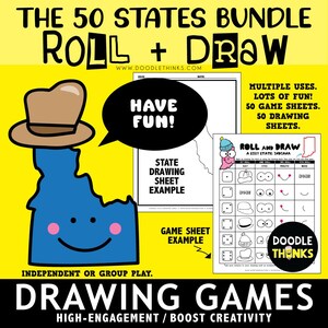 The 50 States Roll and Draw Bundle No-Prep Game Sheets and Drawing Pages