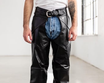 Harley Davidson Men&#39;s Vintage 90s Leather Chaps Vintage Motorcycle Biker Pants