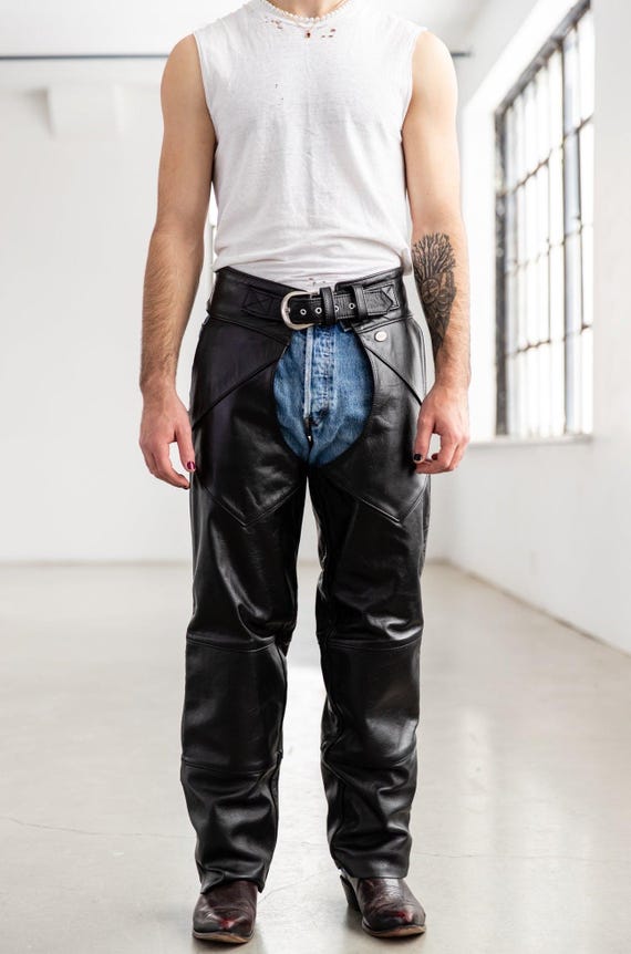 Harley Davidson Men's Vintage 90s Leather Chaps Vintage Motorcycle