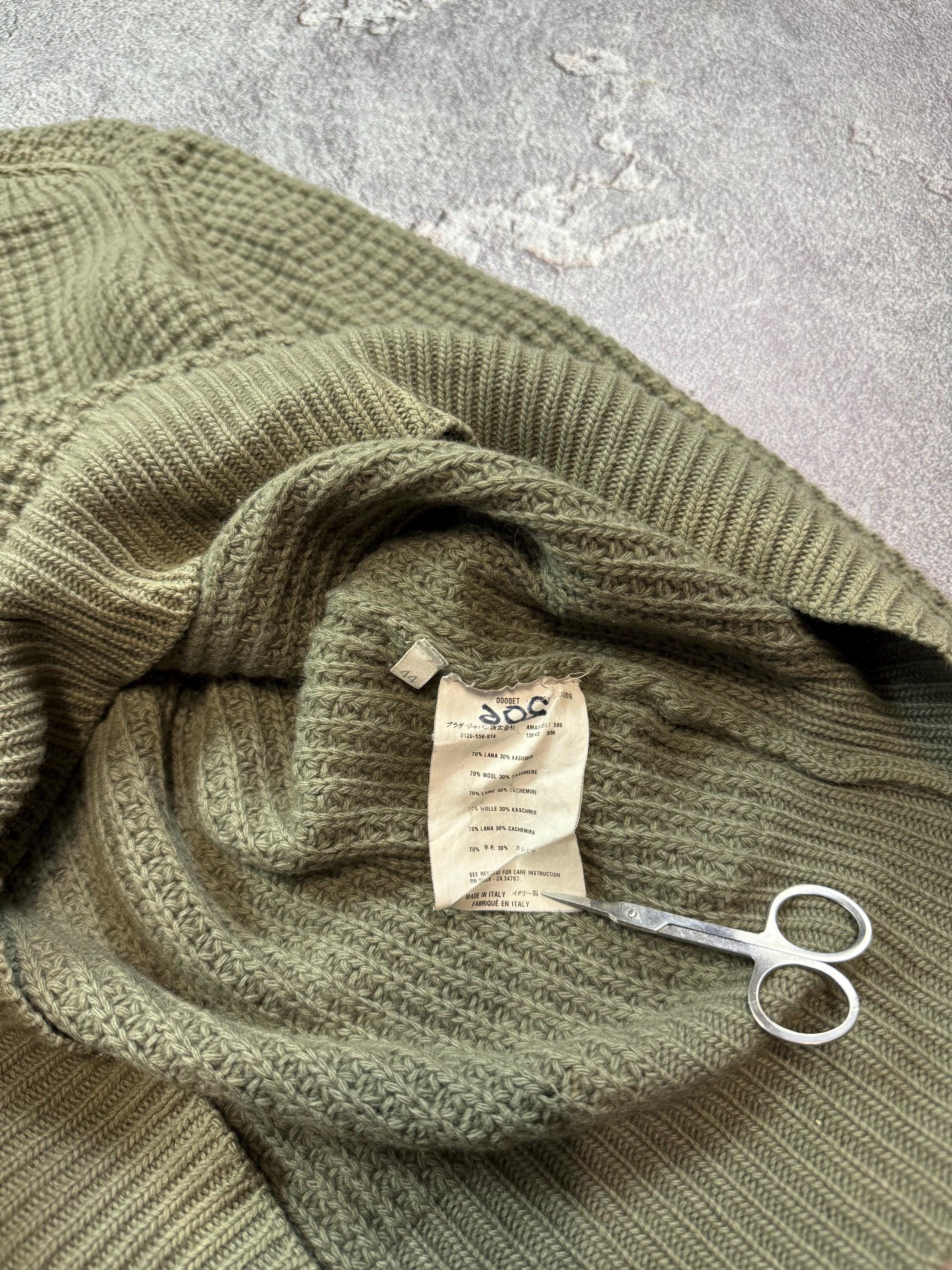 RARE Prada Vintage Archive Hard Knit Sweater High Neck Khaki Green 