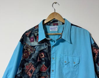 Rockmount USA Tru West Ranch Wear Pearl Snap Aztec Embroidered