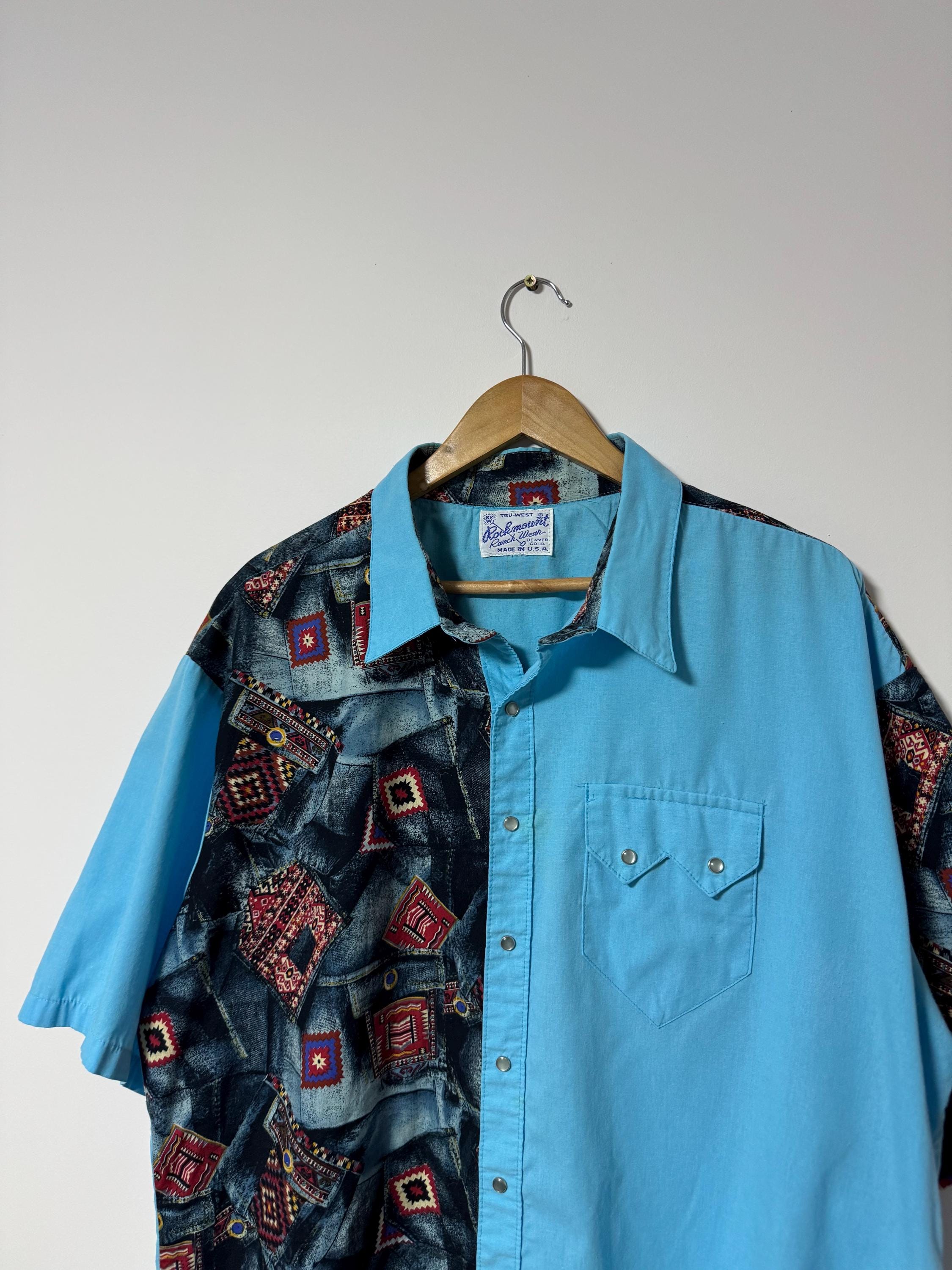 Rockmount USA Tru West Ranch Wear Pearl Snap Aztec Embroidered