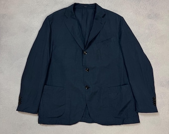Lardini Mens Blue Jersey Linen Blazer Jacket Single Breasted Italian Luxury Sz56