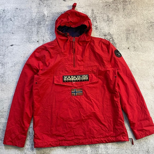 Mens Red Napapijri Rainforest 1/4 Zip Hooded Insulated Jacket Size XXL