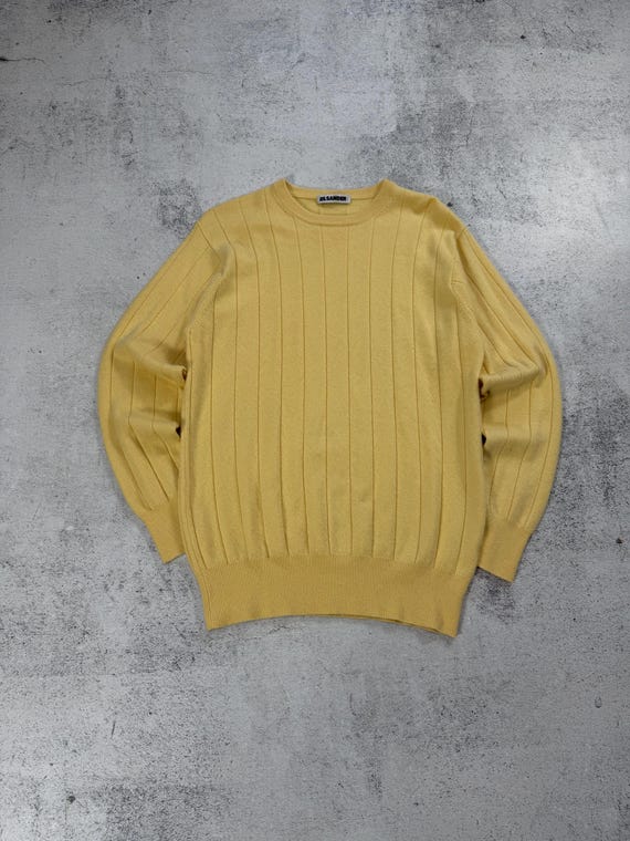 Jil Sander, Jil Sander Vintage 90s Men's Yellow Knit Sweater 100% Cashmere Jumper