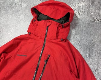 Vintage Mammut Dry Tech Red Jacket Premium Ski Hooded Outdoor Sz S