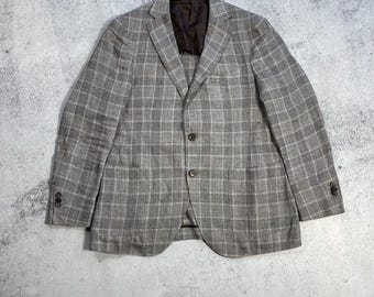 Boggi Milano Men's Tuxedo 100% Linen Blazer 2 pieces Check Jacket Size 50
