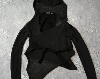 Diesel Y2K Avant Garde Asymmetrical Cotton Cardigan Mesh Seeater Free Very Rare
