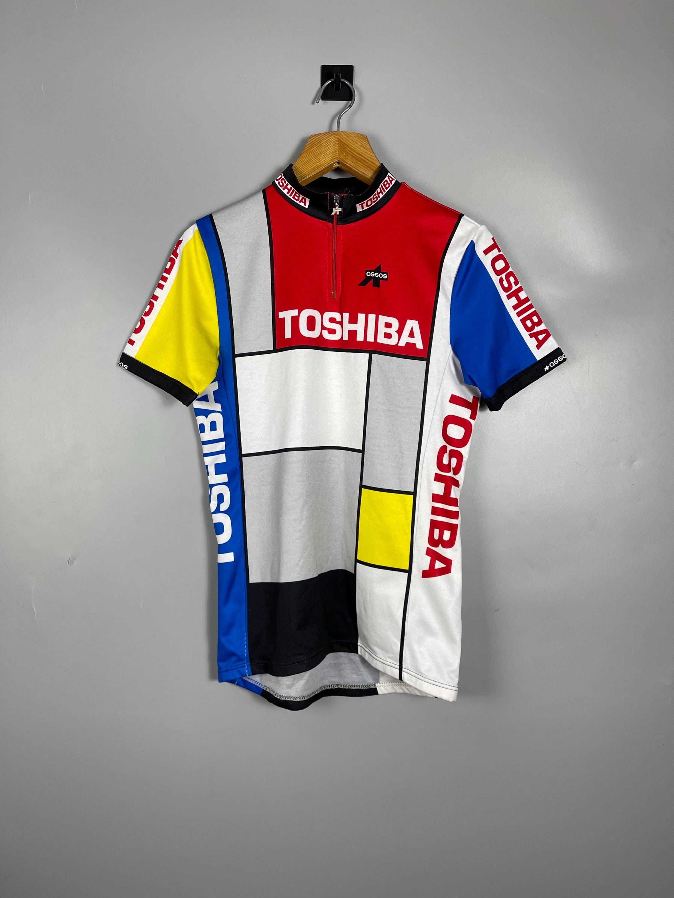 Maillot Cycliste Vintage ASSOS Toshiba Tour Pro 1989 – Taille XL, état Correct