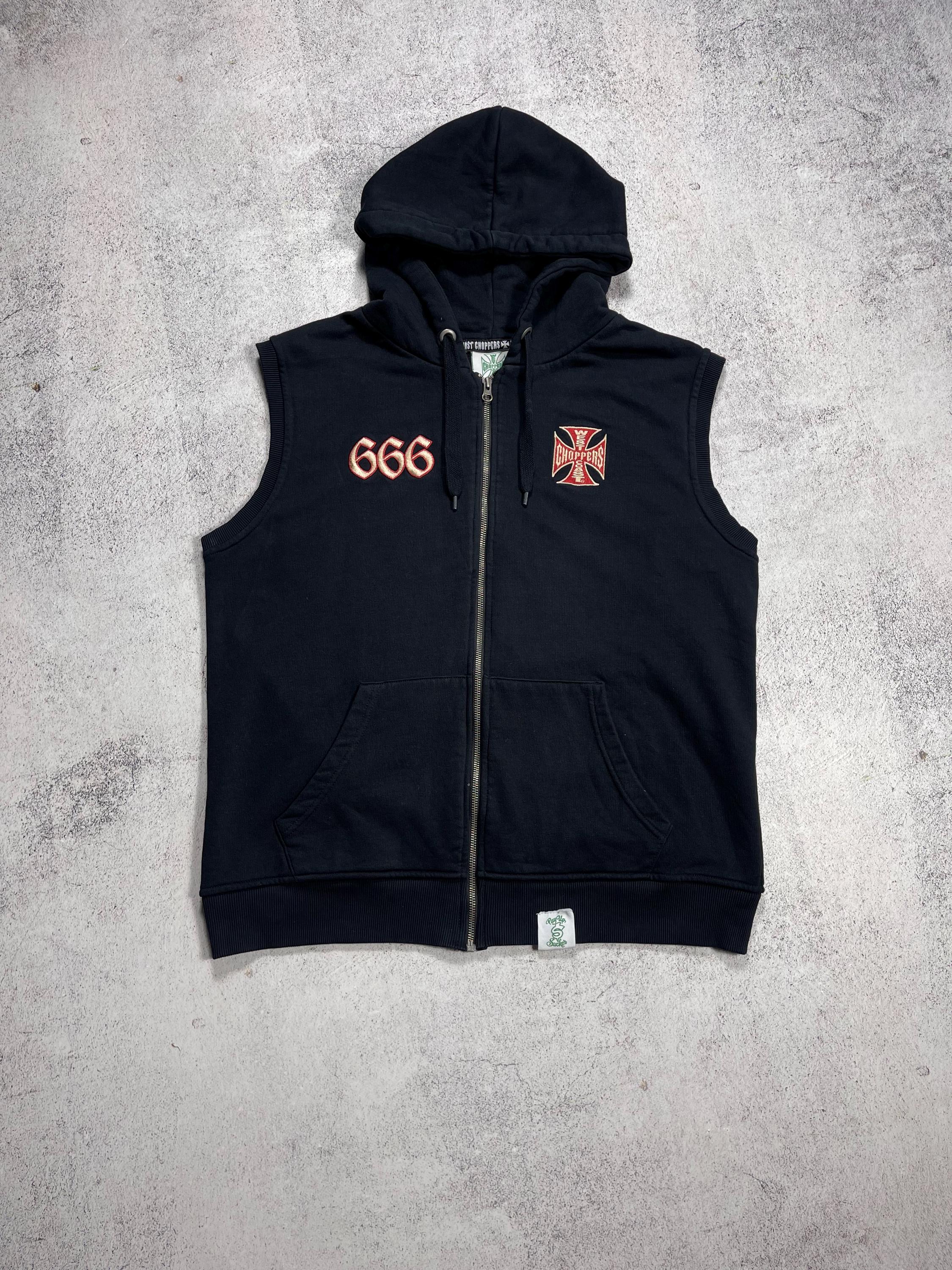 West Coast Choppers Motorcycle Sleeveles Vest Hooded Gilet Rare Logo Size XL