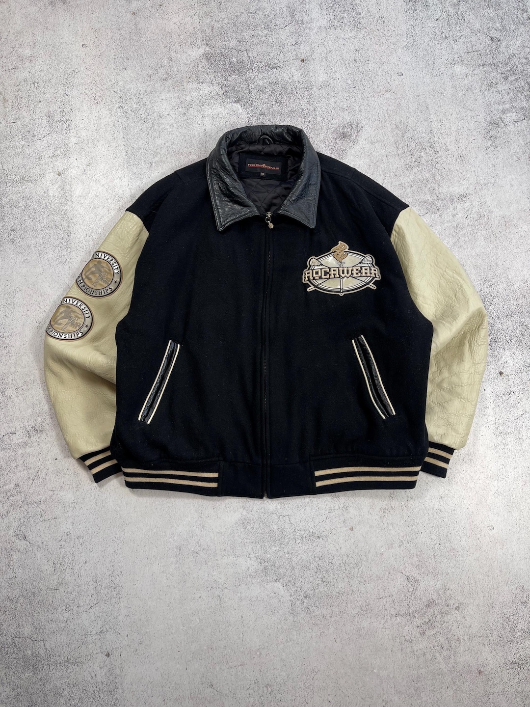 Roca Wear Men's Vintage 90s' Wool/leather Bomber Varsity Hip Roca Wear Men's Vintage 90s' Wool/leather Bomber Varsity Hip