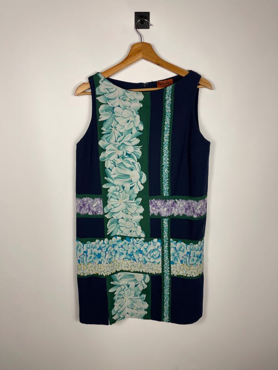 Missoni, Missoni Vintage Women's Navy Blue Sleeveless Dress Flower Graphic Print Size 44