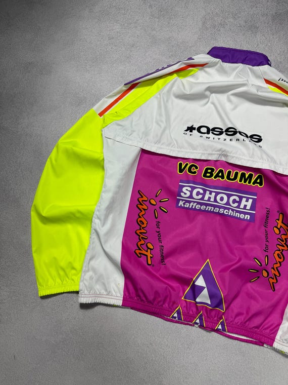 Veste Cycliste Vintage ASSOS Années 70, Homme, Jaune/bleu/noir, Légère Et Déperlante