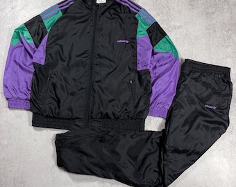 Adidas Vintage 80s/90s Men&#39;s Nylon Tracksuit Set Jacket/Olympic Pants Size D7