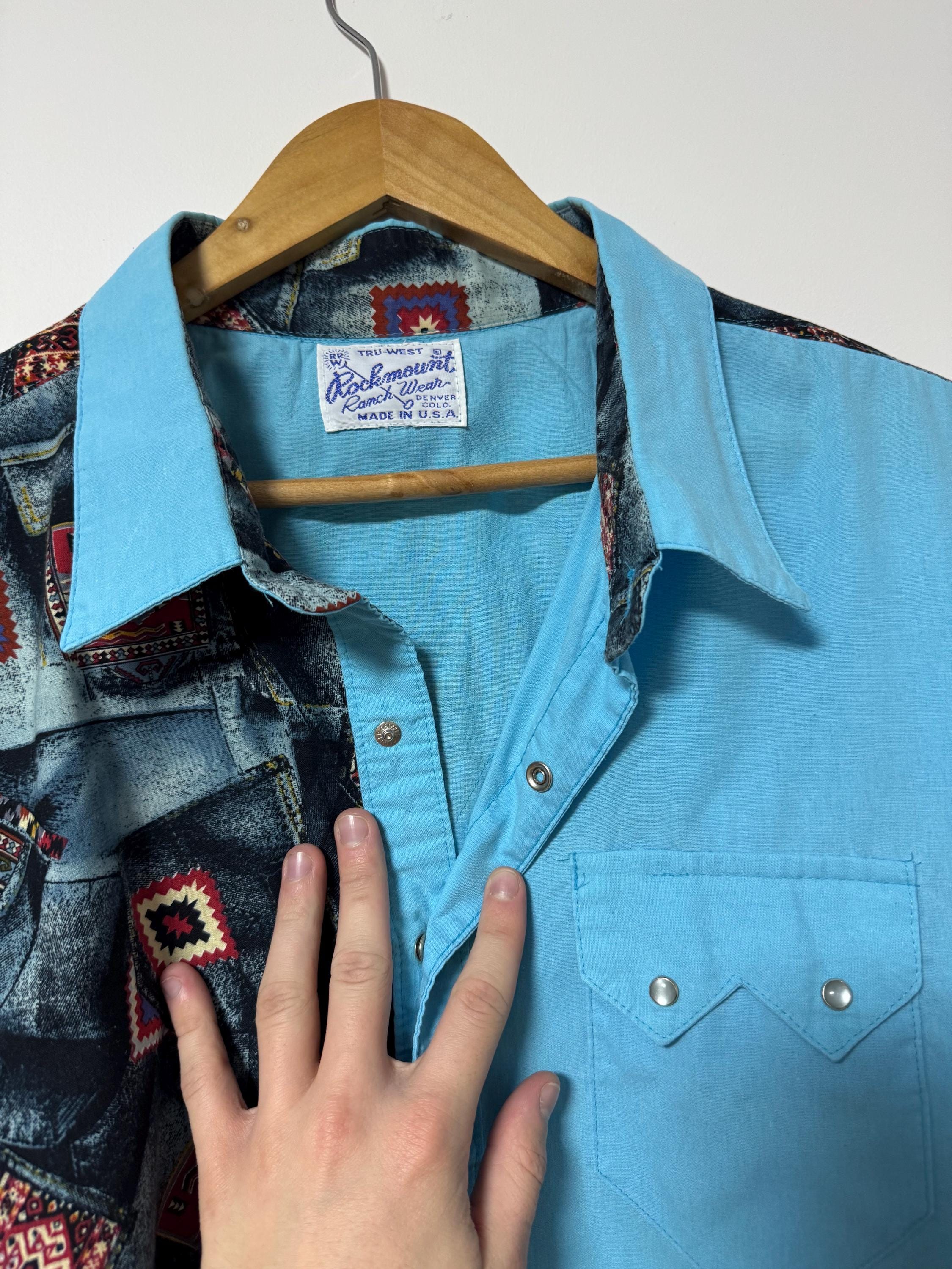 Rockmount USA Tru West Ranch Wear Pearl Snap Aztec Embroidered