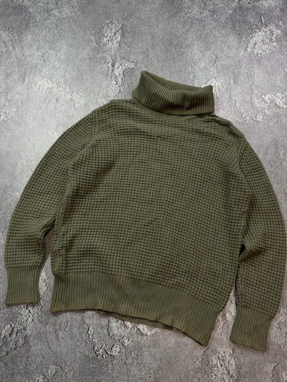 RARE Prada Vintage Archive Hard Knit Sweater High Neck Khaki Green 