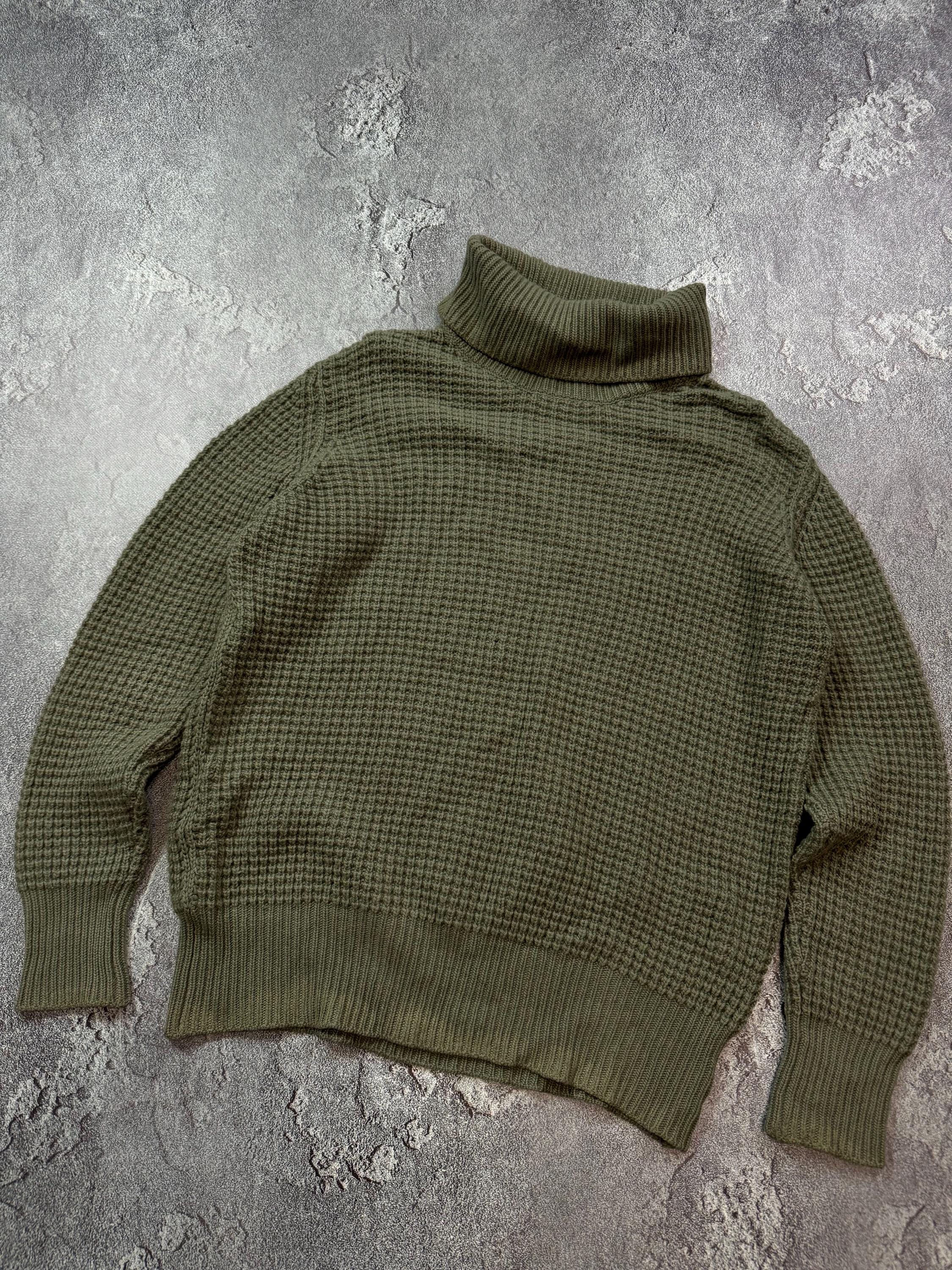 RARE Prada Vintage Archive Hard Knit Sweater High Neck Khaki Green 