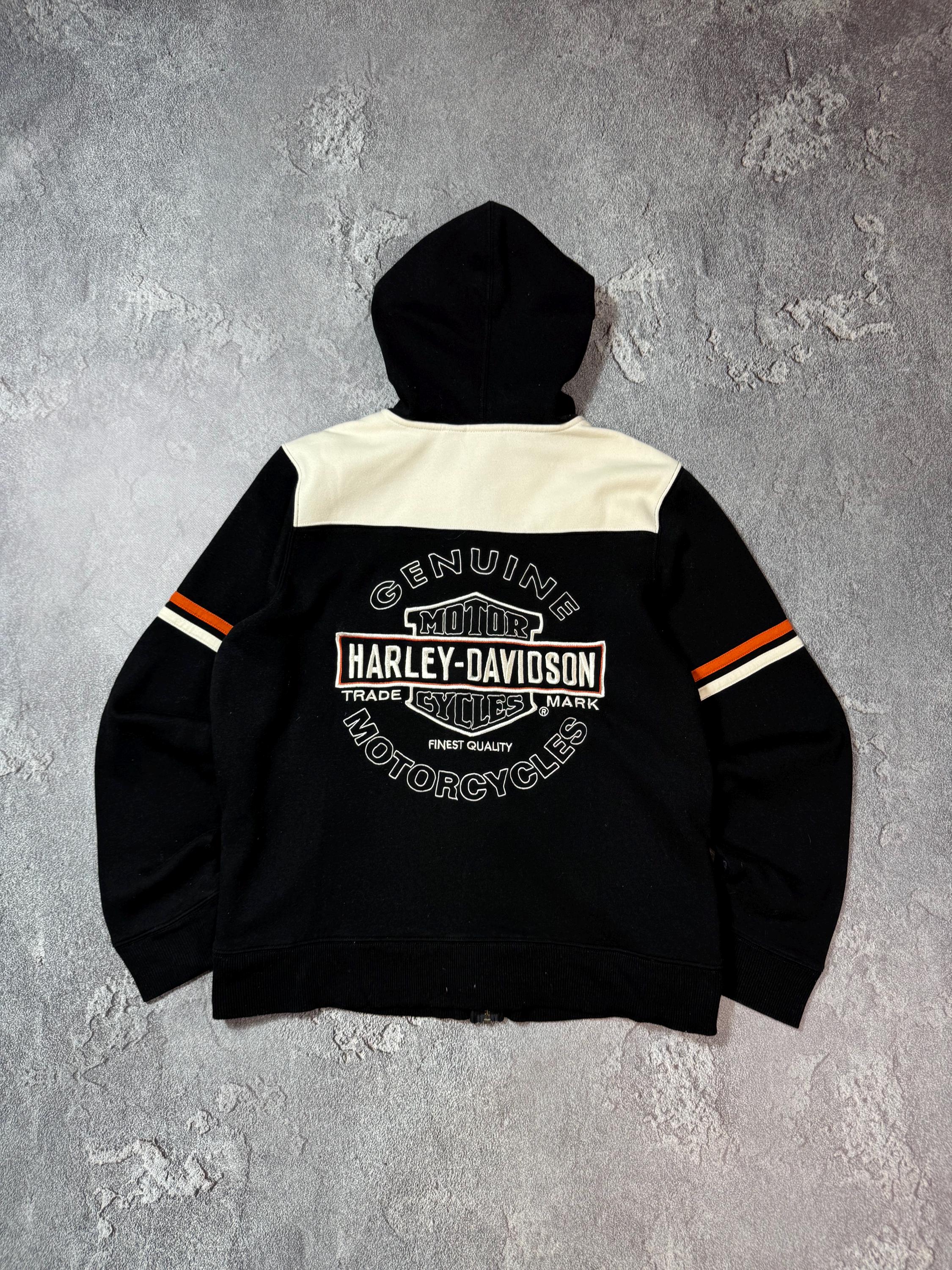 Vintage Harley Davidson Biker Flame Y2K Big Logo Zip Hoodie Black