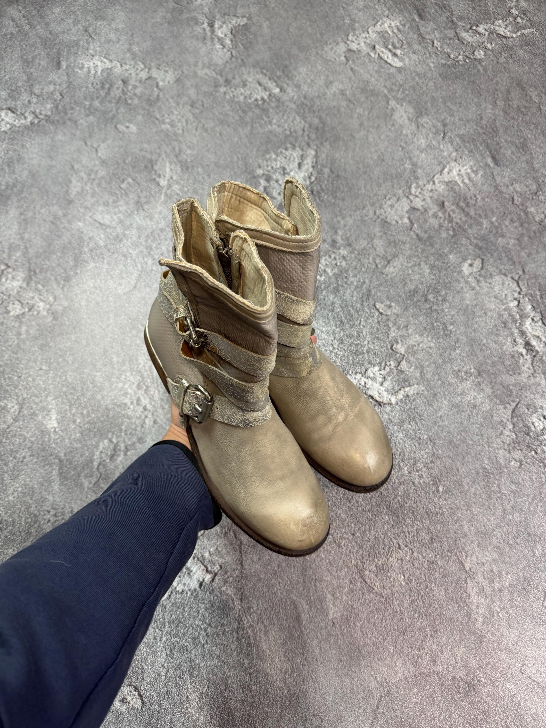 A.S.98 Archive Avant Garde Gray Belts Glitter Leather Boots 41