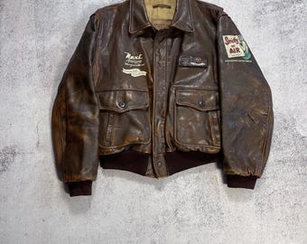 Chevignon Vintage 80s' Leather Airflyte Jacket A2 US.ARMY