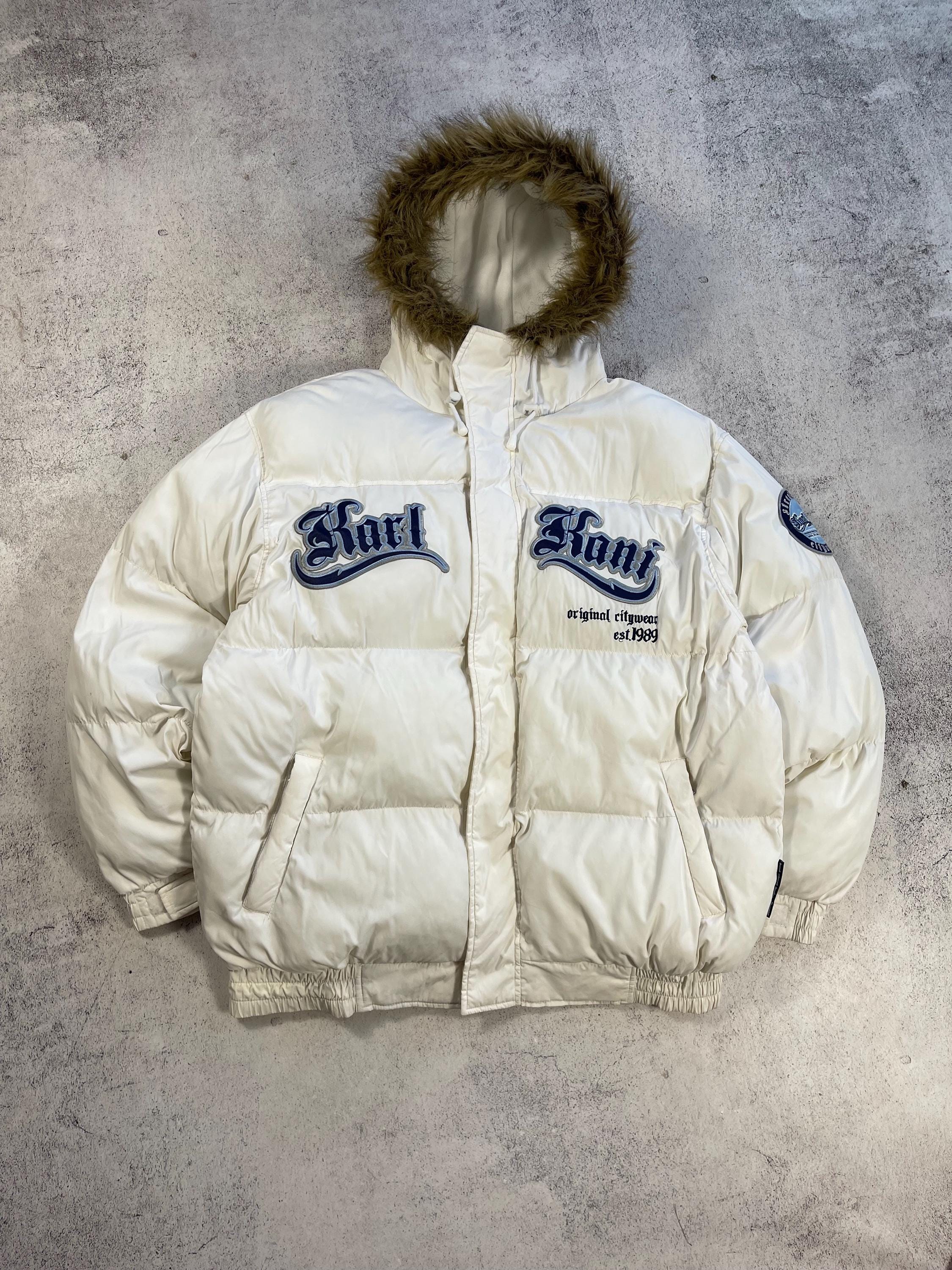 Karl Kani Men's Vintage 90s' White Embroidered Nylon Jacket