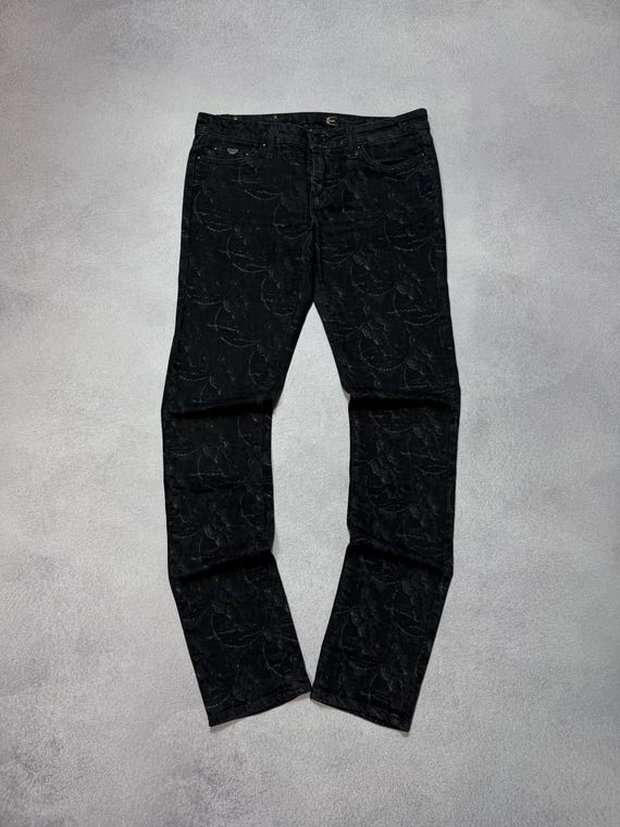 Just Cavalli Vintage All Printed Grape Embroidered Black Pants 