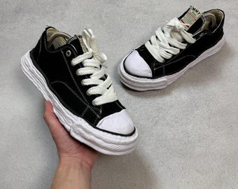 Maison Mihara Yasuhiro Herren Schuhe Weiß Schwarz Canvas Low Top Größe EU43 / US10