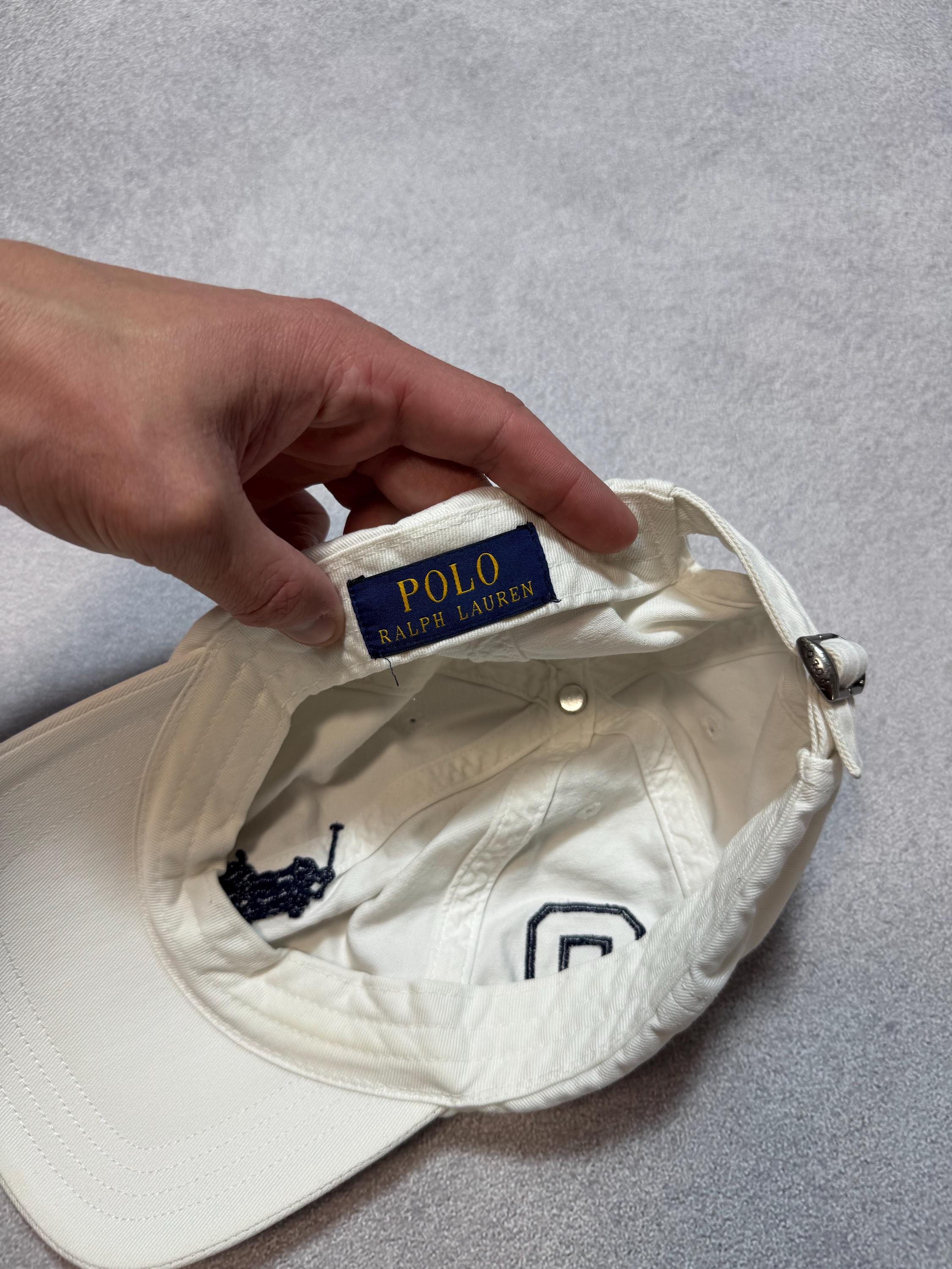Polo Ralph Lauren Off White Baseball Cap Blue Horse - POLO Embroidery Rare POLO by RALPH LAUREN Hat Cap,embroidered Cap, Big Pony  main image 2