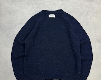 Nuestro legado 1980-81 Suéter azul de lana con cuello redondo, tejido de punto, talla 52/L-XL, jersey grueso