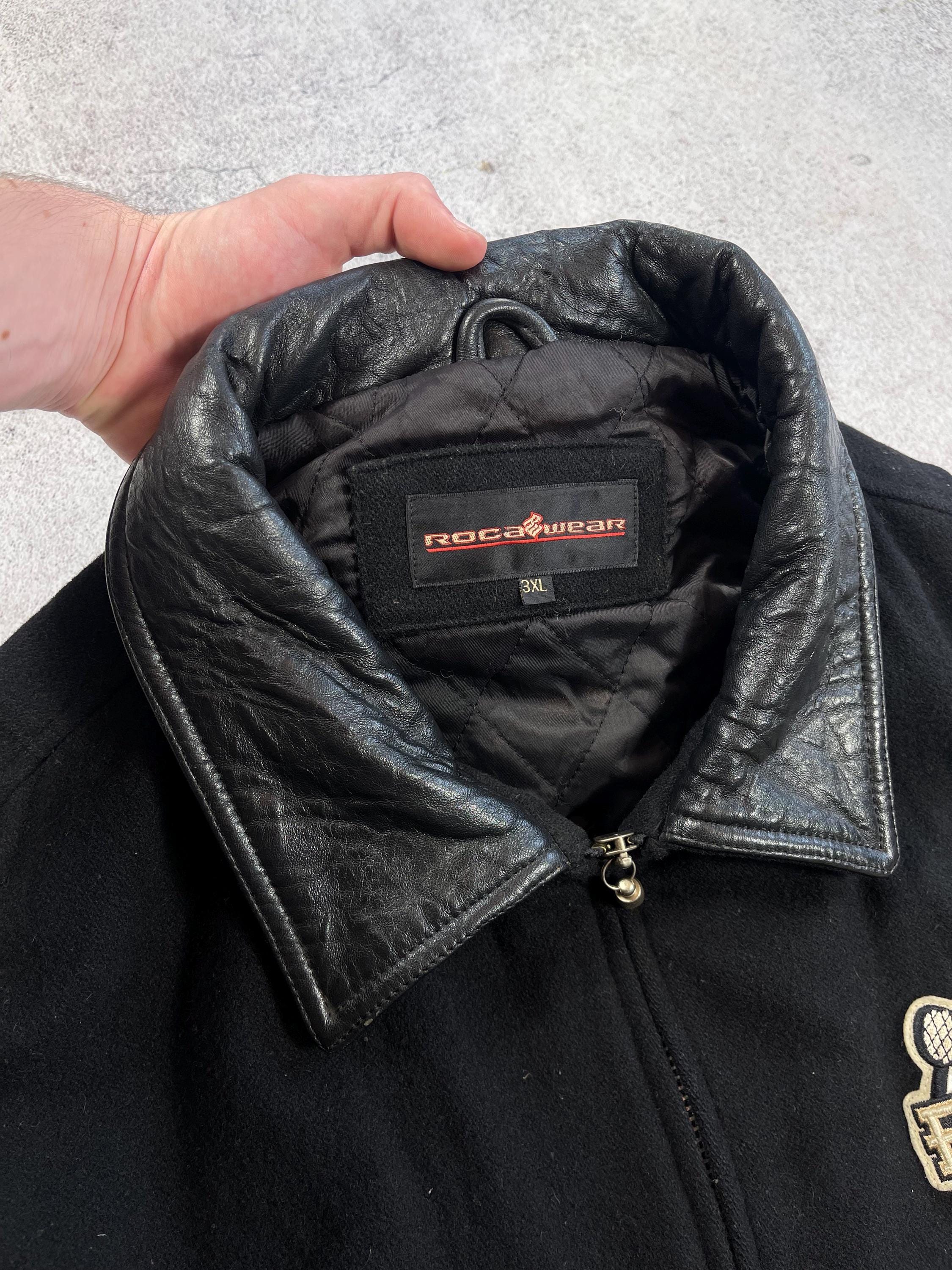 Roca Wear Men's Vintage 90s' Wool/leather Bomber Varsity Hip Roca Wear Men's Vintage 90s' Wool/leather Bomber Varsity Hip