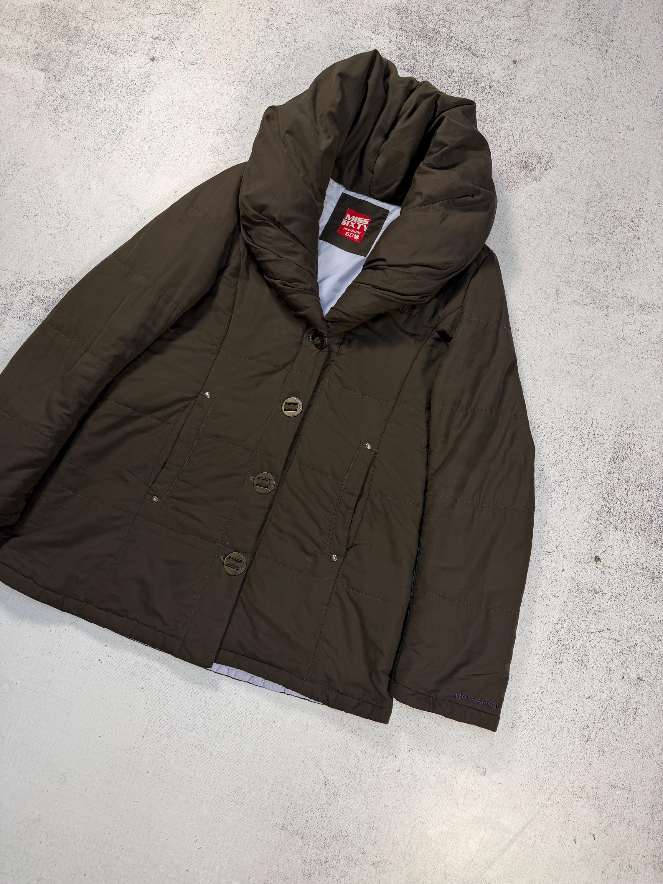 Miss Sixty M60 Women's Vintage 00s Puff Collar Y2k Jacket Army