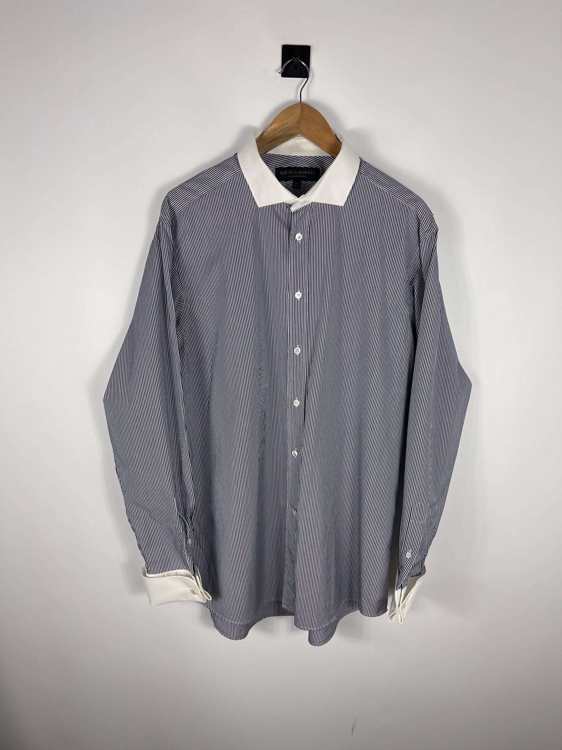 Costume 2 Pièces Gieves & Hawkes - 43 Long - Laine Cachemire Bleu Rayé - Savile Row