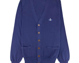 Vivienne Westwood Orb Logo Knitwear Buttons Cardigan Sweater Mens Navy Blue Sz L